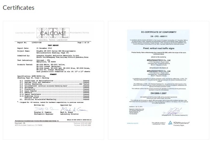 Dingfei certificates